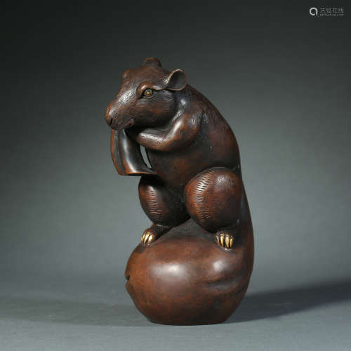 Qing Dynasty,Bronze Gilt Rat Ornament