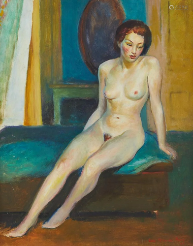 Guy Pene Du Bois Seated Female Nude Oil Painting