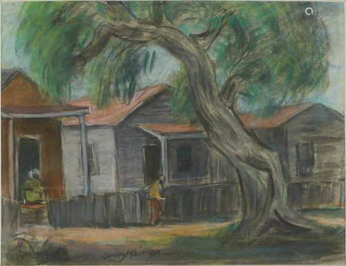 Dewey Albinson Row of Houses Pastel Drawing