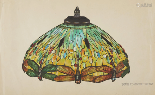 L.C. Tiffany Dragonfly Lamp Shade Watercolor and