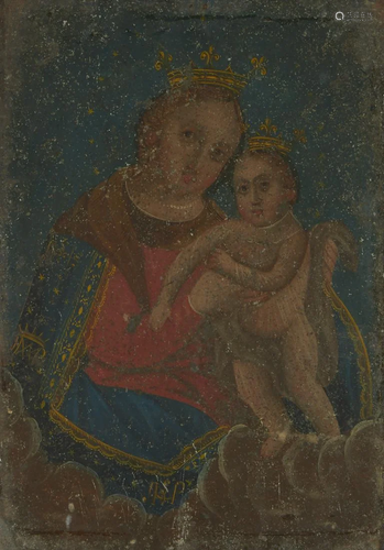 Mexican Retablo Madonna and Child Painting