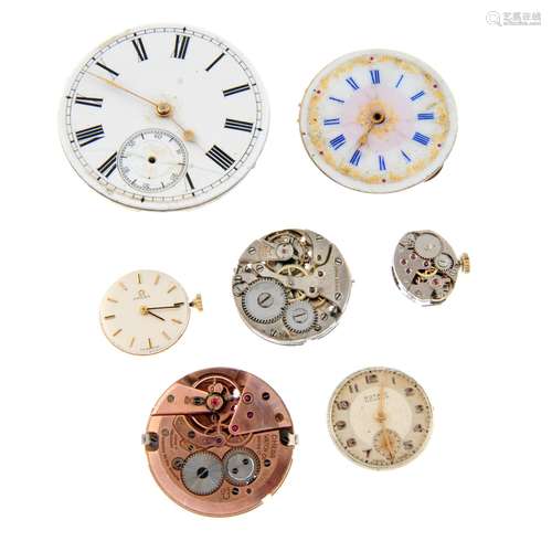 An assortment of pocket and watch movements.