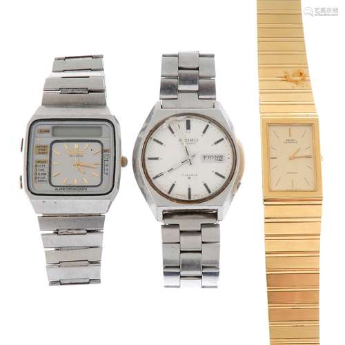 A group of ten assorted Seiko watches.