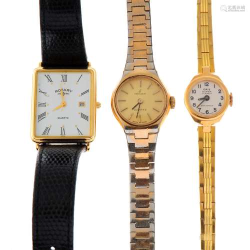 A group of five assorted watches and three pocket watches, t...