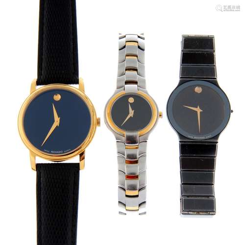 A group of five assorted Movado watches, to include a chrono...