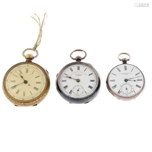 A group of five assorted pocket watches and a compass, to in...