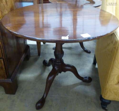 A George III mahogany birdcage tea table, with circular tilt...