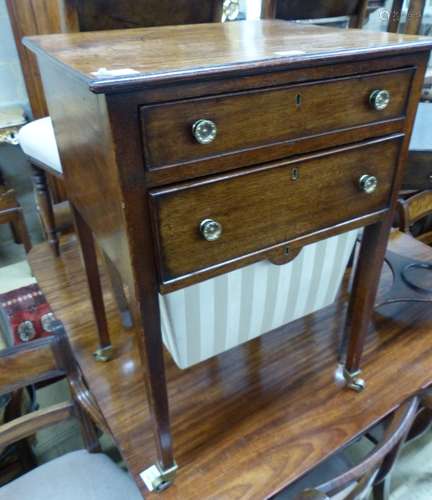 A George III mahogany work table, with two frieze drawers an...