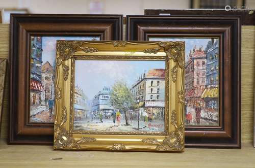 Burnett (Paris School), pair of oils on board, Street scenes...