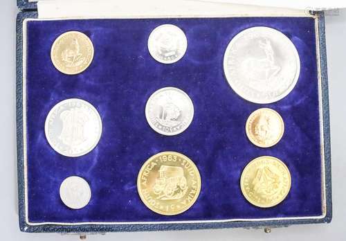 South Africa: Proof set of coins 1963, including gold 2 Rand...