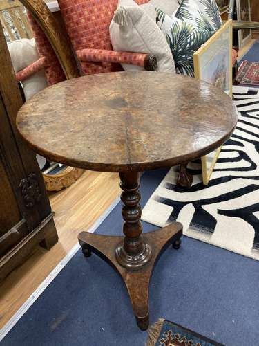 A George III yew and burr yew circular tea table. D-56, H-73...