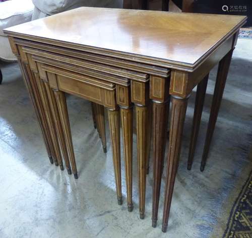 A quartetto of banded and inlaid mahogany tea tables, W.59cm...