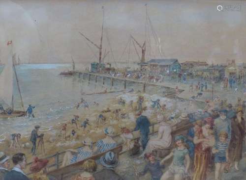 Fred Grey, watercolour, Lively British seafront Regatta, sig...