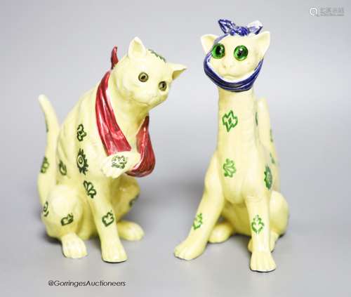 Two early 20th century Galle style pottery cats, tallest 19c...