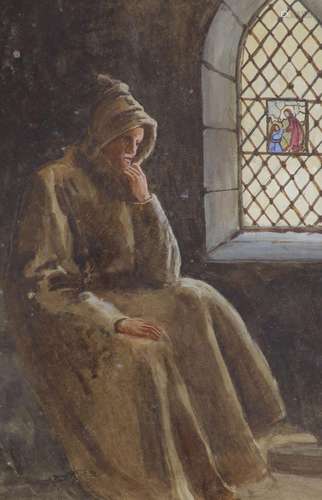 William Tatton Winter (1855-1928), watercolour, Monk seated ...