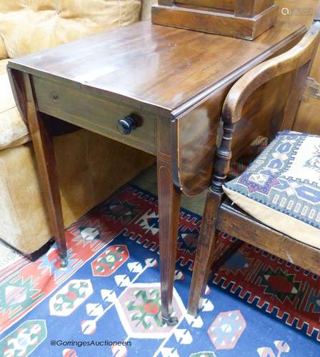 A George III mahogany inlaid Pembroke table, width 84cm, dep...