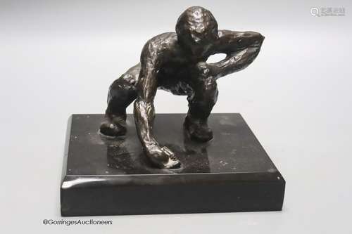 Victor Salmones. An abstract bronze of a crouching male, lim...