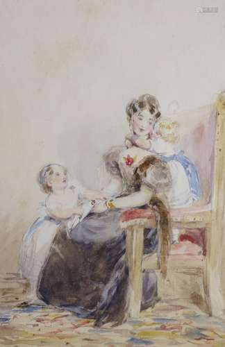 Frederick Tayler (1802-1889), watercolour, Mother and two ch...