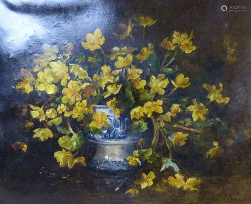 J.A. .... , oil on canvas, Still life of daffodils in a vase...