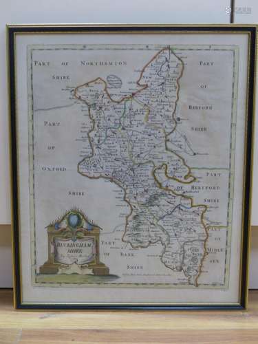 Robert Morden, coloured engraving, Map of Buckinghamshire, 4...