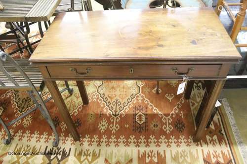 A George III rectangular mahogany folding tea table, width 8...