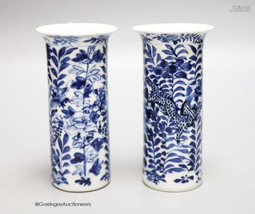 A pair of Chinese blue and white sleeve vases, circa 1900, h...