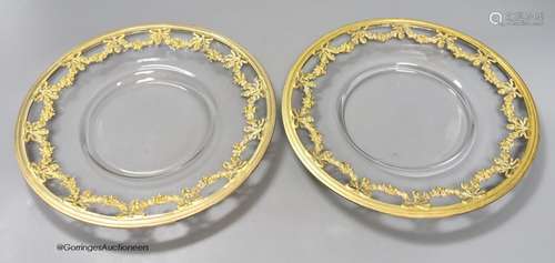 A pair of 19th century ormolu mounted glass dishes, in Frenc...