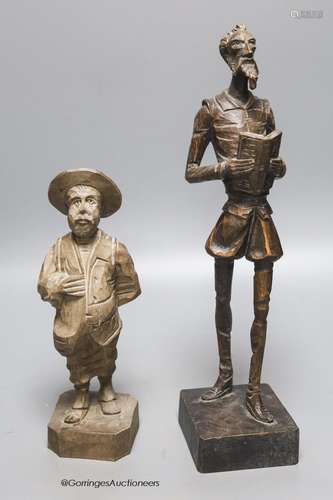 Two Spanish carved wood figures, tallest 33cm