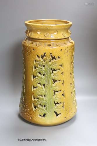 A Zsolnay double-walled near-cylindrical vase, unmarked, hei...