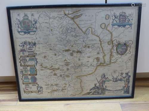 Blaeu, coloured engraving, Map of Huntingdonensis, c1700, 40...