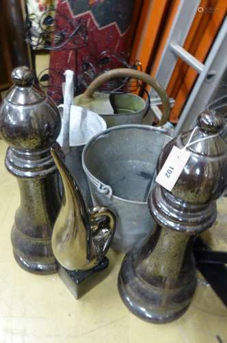 Assorted galvanized watering cans and assorted other metalwa...