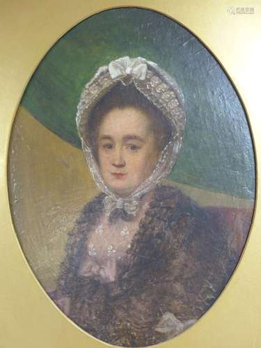 Victorian School, oil on board, Portrait of a lady wearing a...