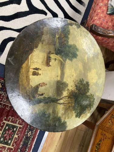 A Victorian and later painted papier mache circular tripod t...