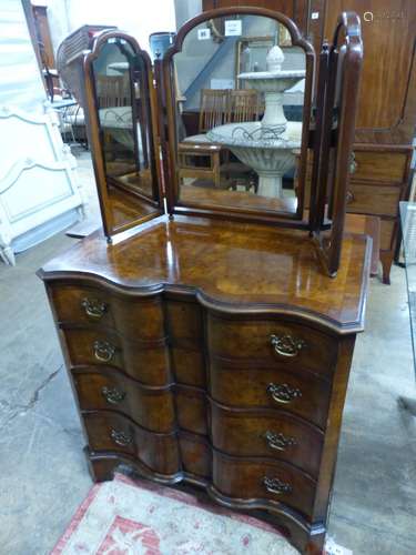 A Queen Anne Revival shaped front walnut chest, W.84cm D.49c...