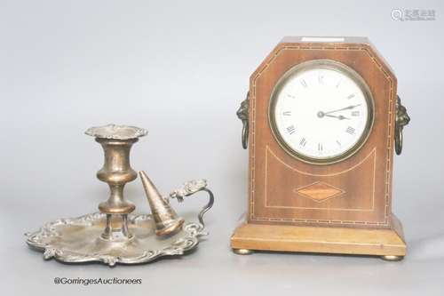 An Edwardian mahogany mantel timepiece, together with a silv...