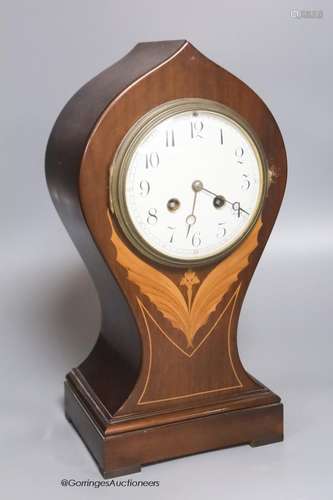 An Edwardian mahogany inlaid balloon mantel clock, height 35...