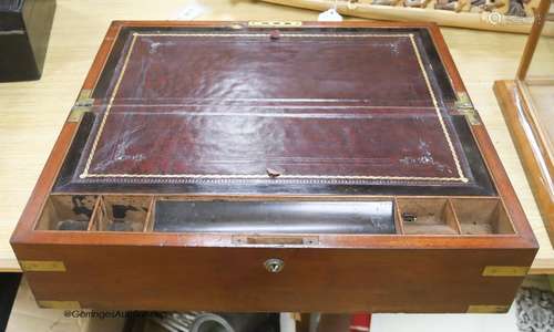 A Victorian brass bound mahogany writing slope, with burgund...