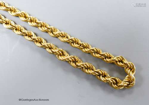 A modern 18ct gold ropetwist chain, 50cm, 16 grams.