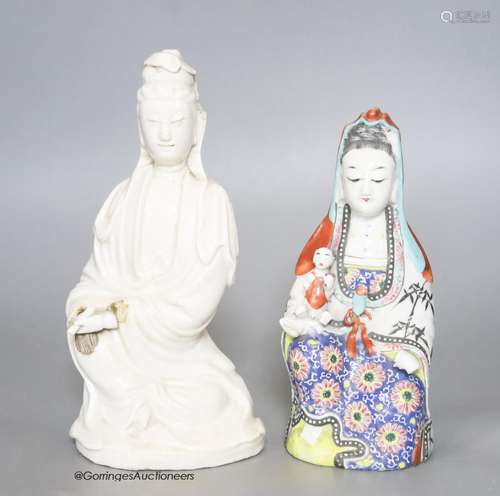 A Chinese crackleglaze figure of Guanyin and another, talles...