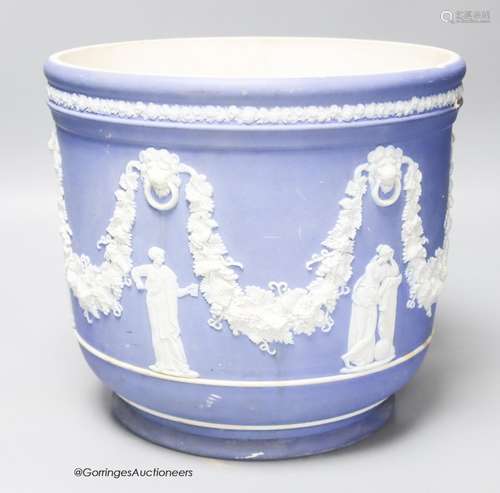 A Wedgwood blue jasper jardiniere, sprigged with muses and s...