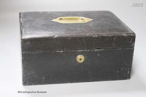 A Victorian leather bound writing box, length 27cm