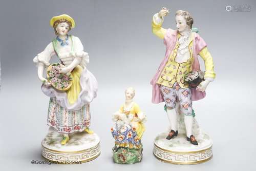 A pair of Continental porcelain figures and smaller, English...