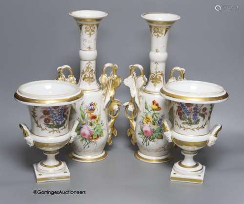 A pair of 19th century painted Paris porcelain vases, base m...