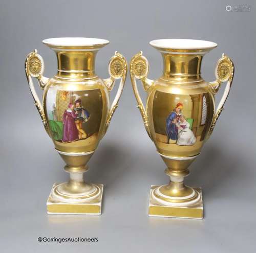 A pair of 19th century Paris vases decorated with medieval i...