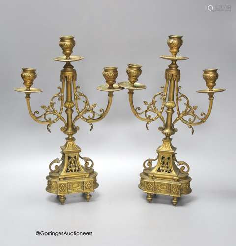 A pair of 19th century French ormolu candelabra, height 34cm