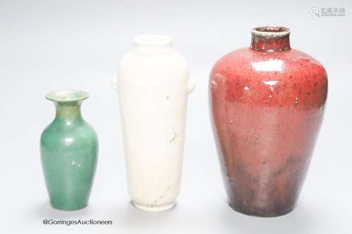 Three Chinese monochrome vases, Qing Period or later, Talles...