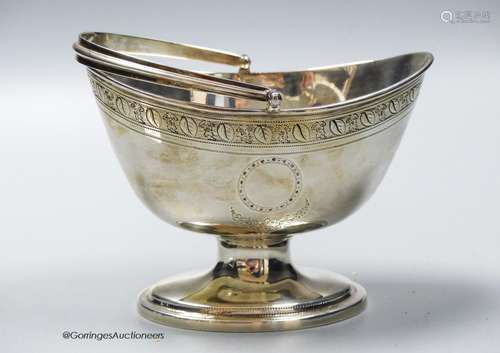 A George III engraved silver oval pedestal sugar basket, Cha...