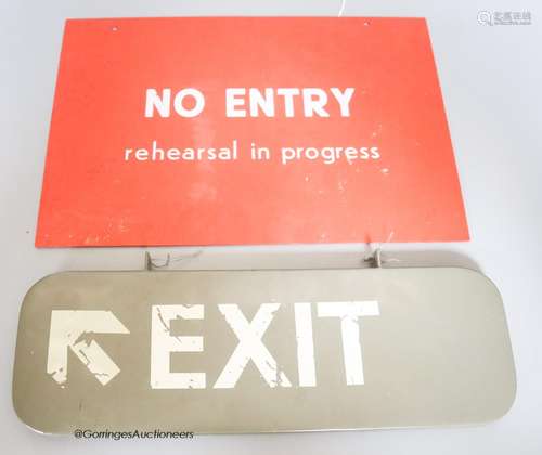 A 20th century 'exit' and 'No Entry Rehearsal in Progress' s...