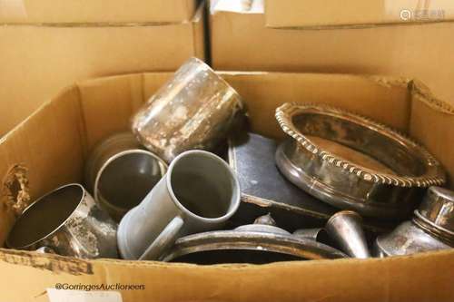 Two boxes of assorted 19th century and late plated wares inc...