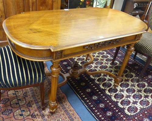 A mid 19th century French walnut centre table, width 130cm, ...